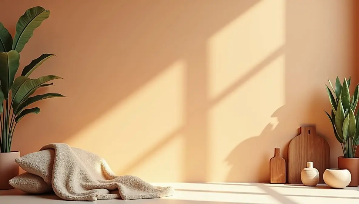 Canto aconchegante com plantas, manta e luz natural da estação